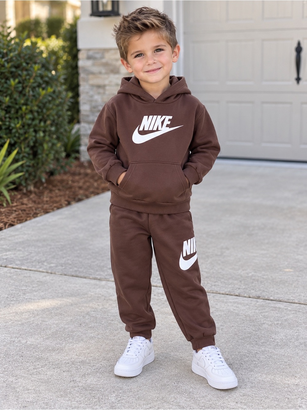 Nike Boys Size 4T Brown Hooded Sweatshirt & Jogger Pants 2 Piece Set NWT